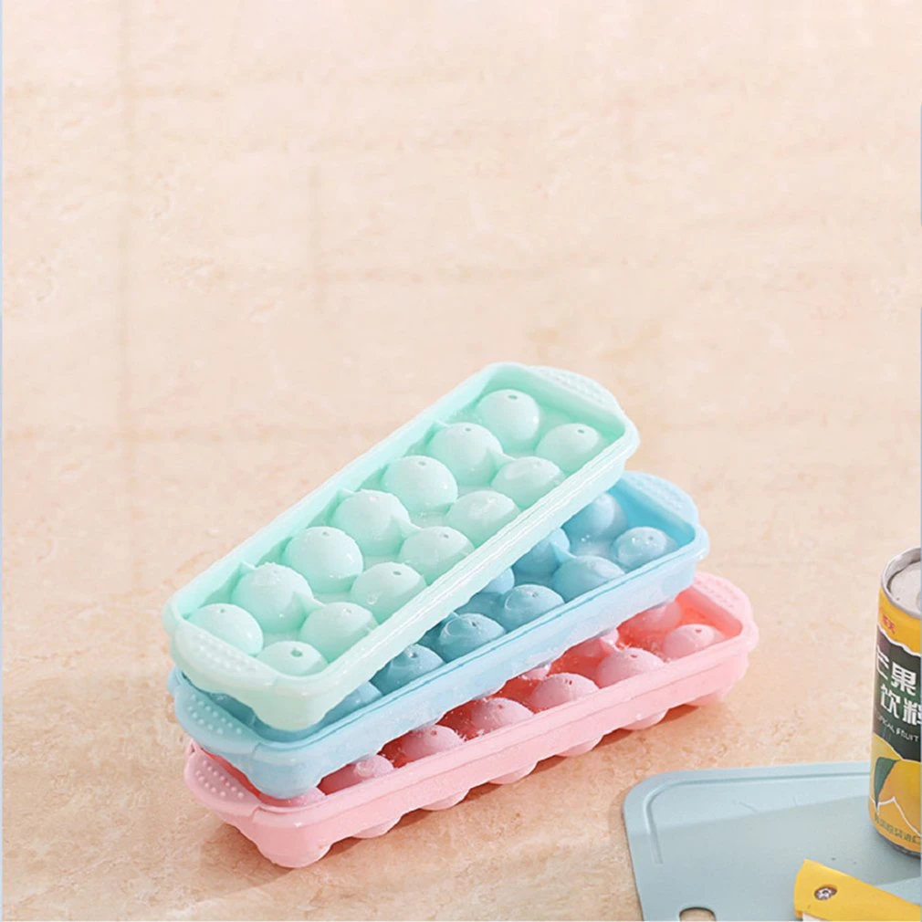 14 Grid 3D Round Balls Ice Molds Plastic Molds Ice Tray Home Bar Party Ice Hockey Holes Making Box Molds With Cover DIY Moulds