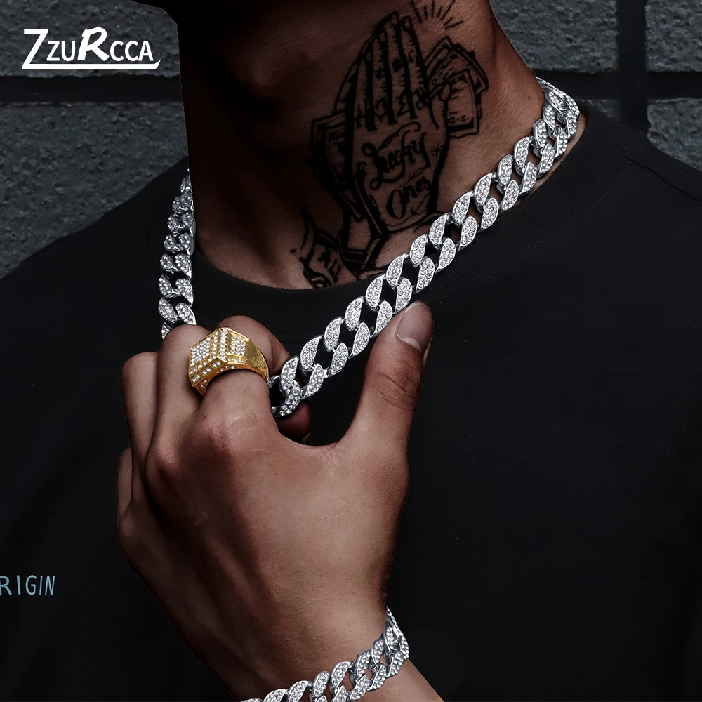 2021 Hip Hop Crystal Jewelry Sets Miami Curb Cuban Gold Chain Bracelet Necklaces for Women Men Bride Jewelry conjuntos de joyas