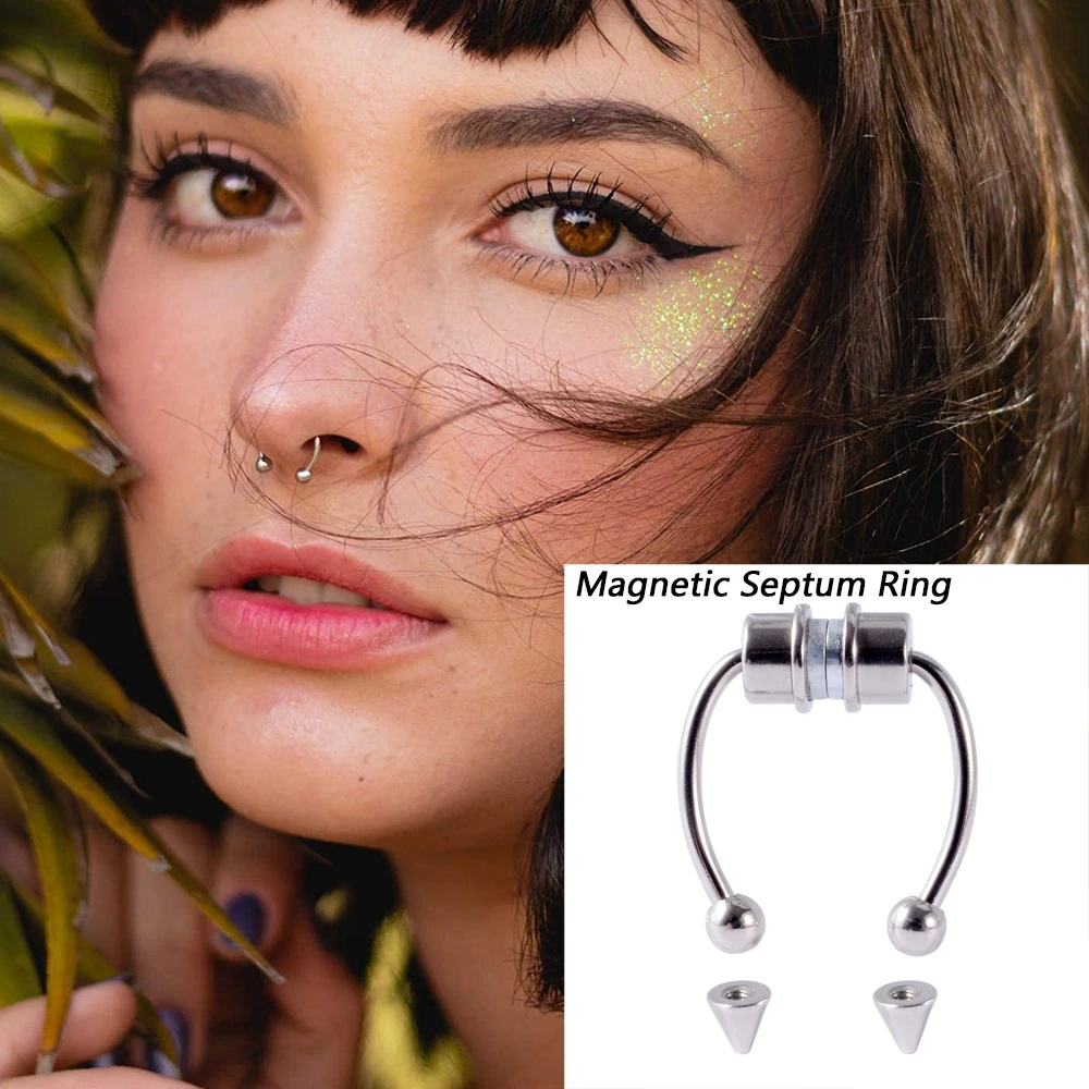 Fake Piercing Nose Ring Non Pierced Magnet Septum Hoop Horseshoe Magnetic Nose Ring Ear Clip Piercing Jewelry