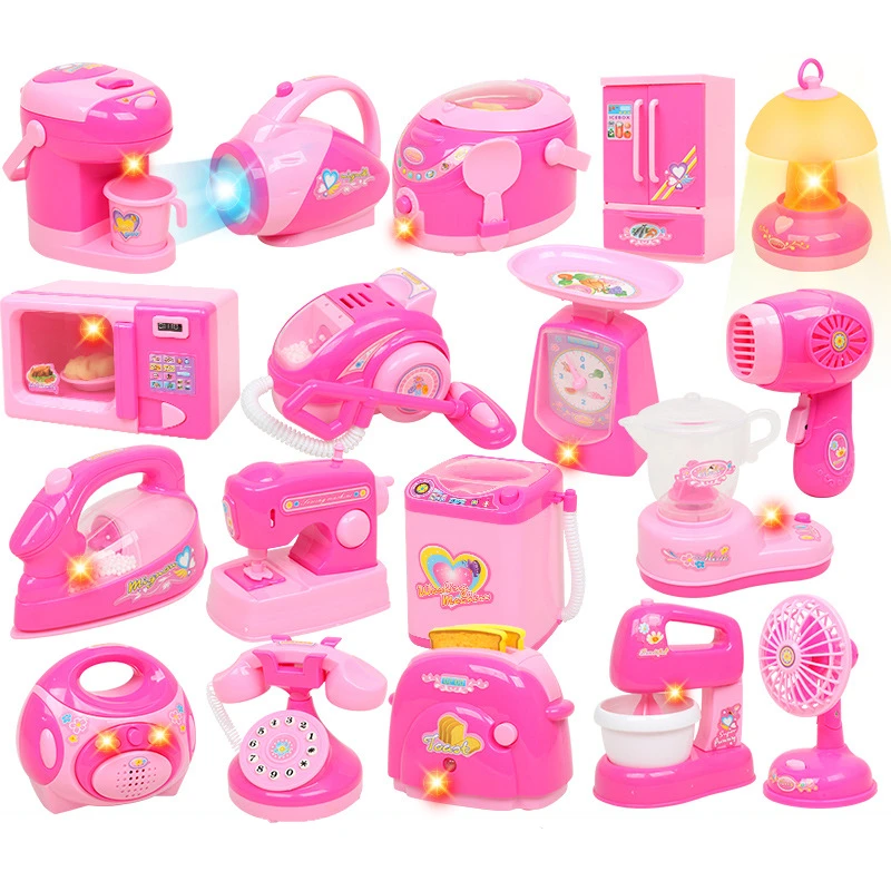 1PCS Kawaii Pretend Play Mini Simulation Kitchen Toys Light-up & Sound Pink Household Appliances Toy for Kids Children Baby Girl