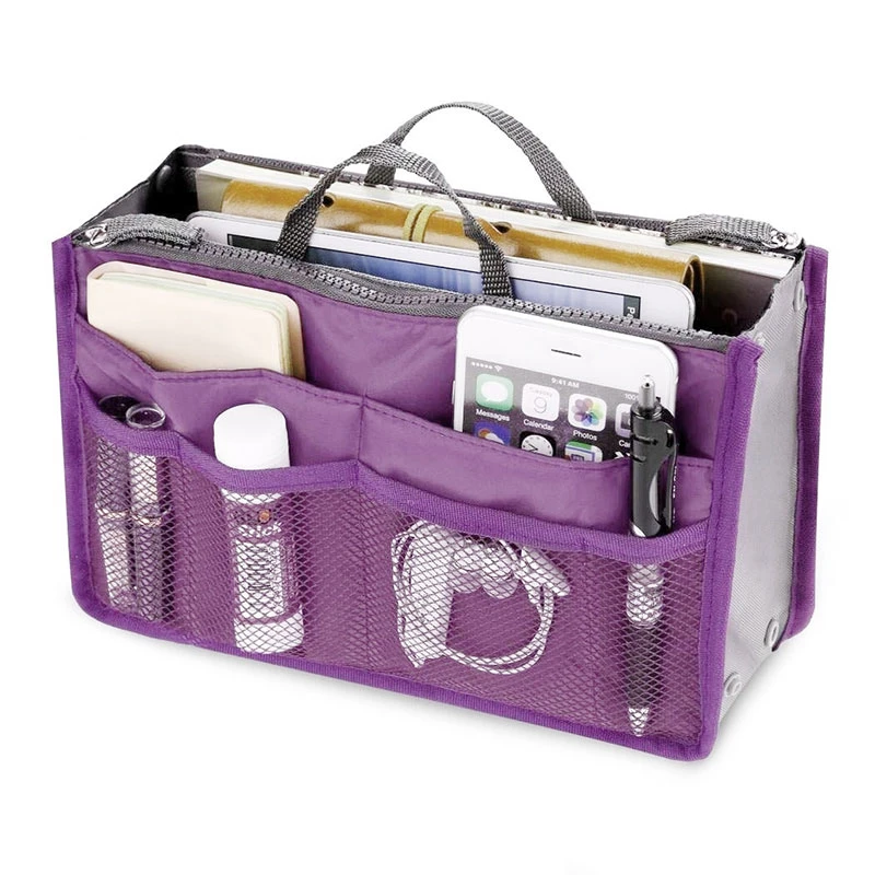 Women's Bag Travel Cosmetic Handbag Makeup Pouch Storage Organizer Toiletries Grooming Kit Large Nylon Insert Handbag Purse