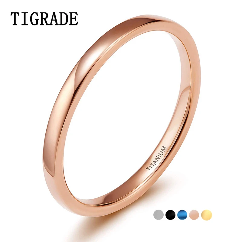 Tigrade 2mm Thin Titanium Ring Women Rose Gold/Black/Blue Polished Simple Slim Rings for Man Female anel Wedding Engagement Band