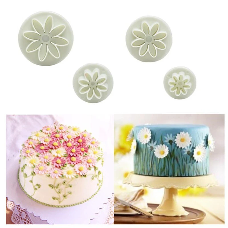 4Pcs Plum Flower Plunger Fondant Mold Cutter Cake Cookie Decorating Fondant Cookie Cutter Pastry Dough Tools
