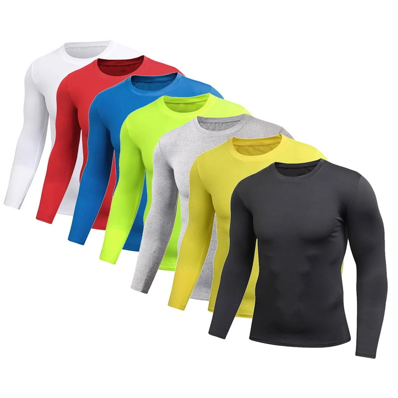 2020 Spring Men's Pure Color Sports Tight Elastic Sweating Quick Drying Long Sleeved Shirt Compression Fitness Shirt