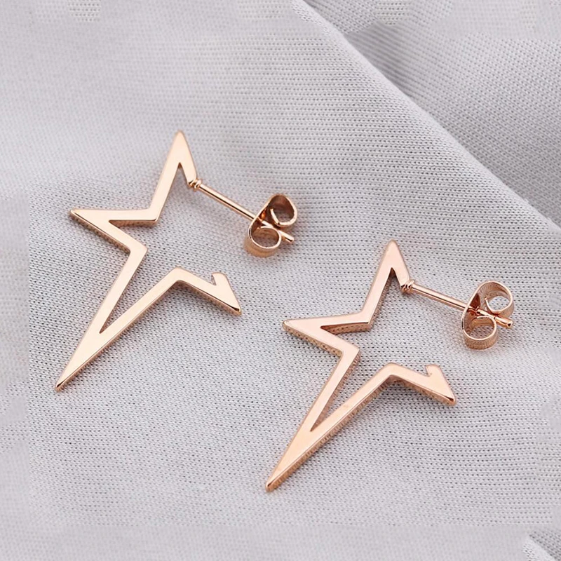 2020 Pendientes Star Earrings Punk Gold Color Hollow Star Stainless Steel Earring For Women Earings Jewelry Wholesale Oorbellen