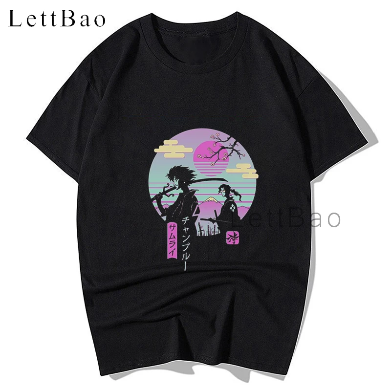 SAMURAI CHILLHOP & VAPOR LANDSCAPE & THE MICRO WAVE T-shirt Cotton Japanese Anime Shirt Oversized Tshirt Vintage Men Clothing