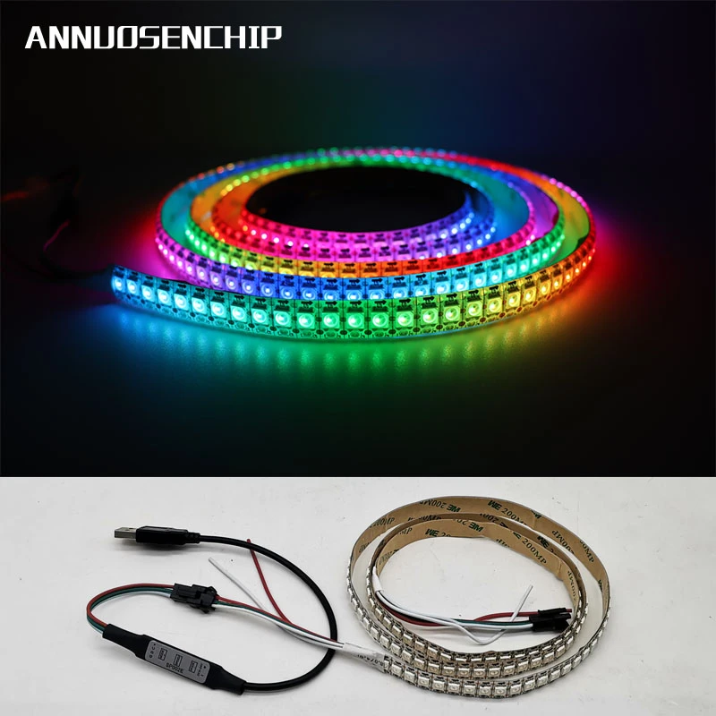 USB Controller + DC5V WS2812B WS2812 Led Strip,Individually Addressable Smart RGB Led Strip,Black/White PCB 1m 2m 3m 4m 5m