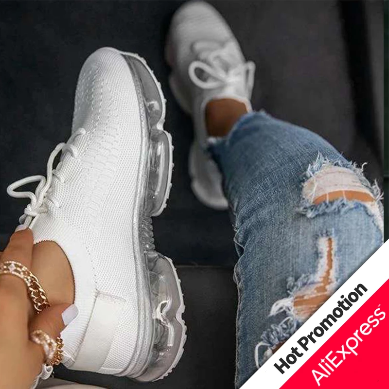 Women Sneakers Vulcanized Sport Walking Running Shoe Mesh Flat Casual Spring Anti-slip Soft Cushion Breathable Lightweight 2021