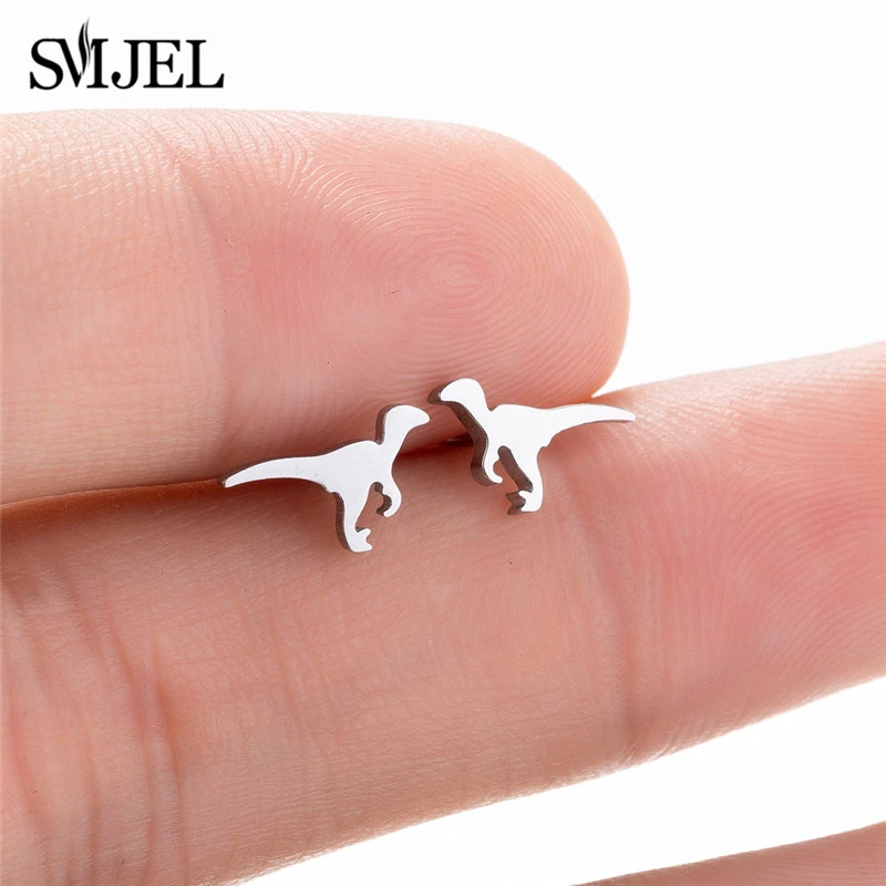 SMJEL Cute Tyrannosaurus Stainless Steel Stud Earrings for Men Kids Punk Dinosaur Animal Earings Studs Unique Gifts