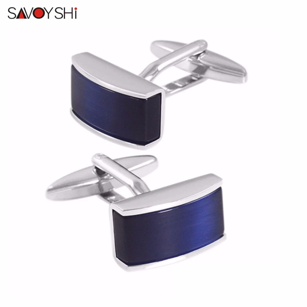 SAVOYSHI Luxury Square Cufflinks for Mens High Quality Shirt Cuff buttons Blue Cat's Eye Stone Cuff links Wedding Gift Jewelry