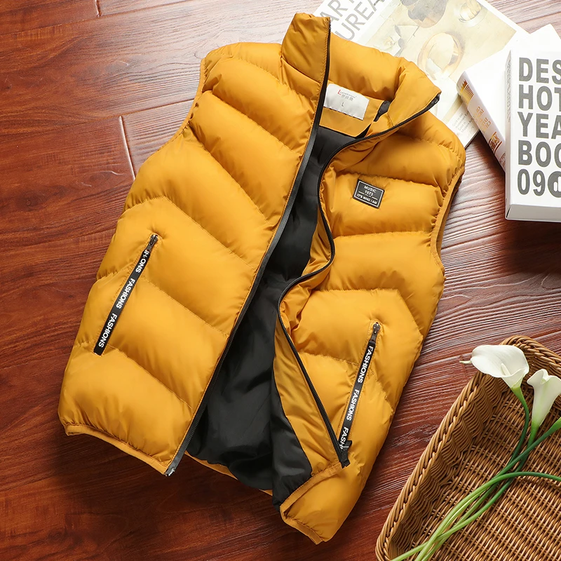 Vest Jacket Men 2020 New Puffer Sleeveless Coats Mens Solid Color Down Jacket Winter Warm Waistcoat Outwear Windbreaker Clothing