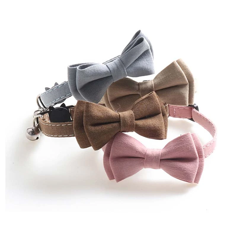 Bowknot Small Cat Collars Adjustable Buckle Bow Tie Puppy Dog Collar Cute Small Dog Collar with Bells