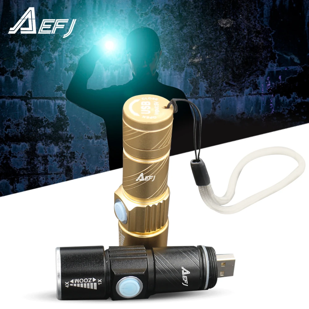 Mini USB XPE Q5LED Flashlight Torch Outdoor Camping Light Rechargeable Waterproof Zoomable Lamp Bicycle 3 Mode Handy Flash Light