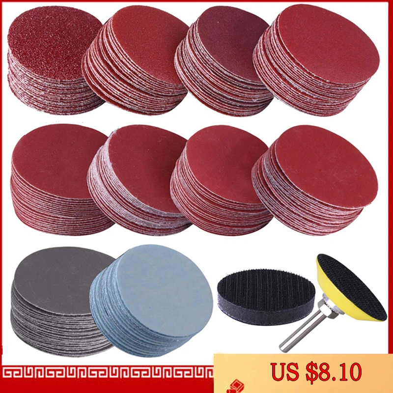 200Pcs 50mm 2 Inch Sander Disc Sanding Discs 80-3000 Grit Paper with 1Inch Abrasive Polish Pad Plate + 1/4 Inch Shank for Rotary