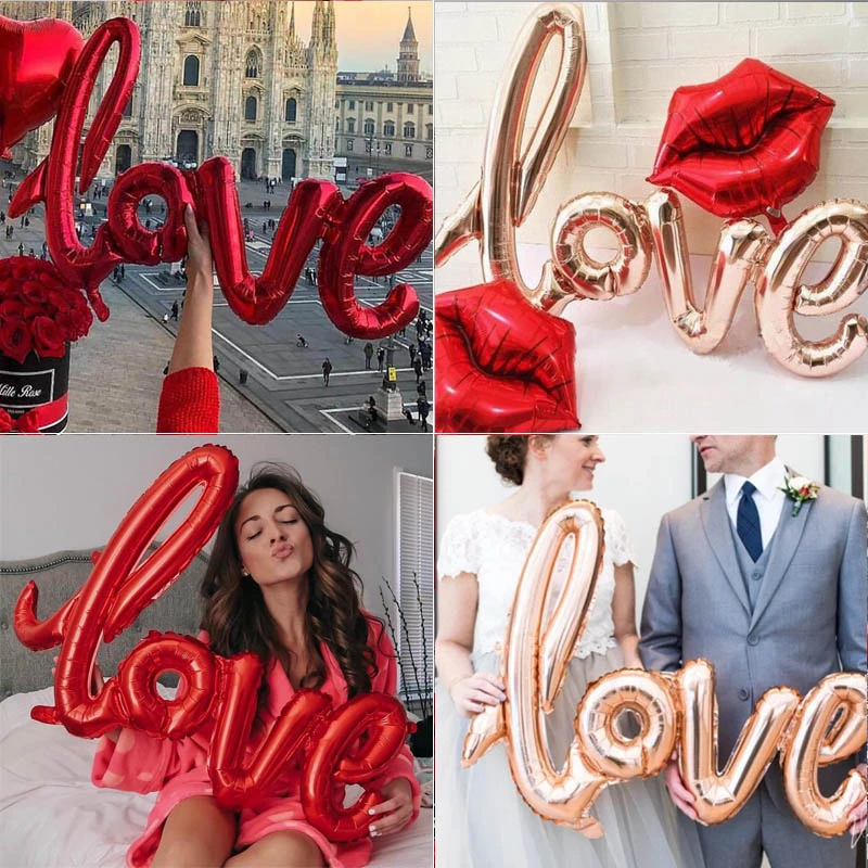 108cm LOVE Letter Foil Balloon Wedding Valentines Anniversary  Birthday Party Decoration Champagne Cup Photo Booth Props