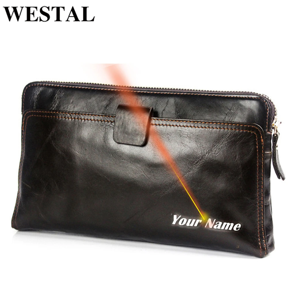 WESTAL Men's Wallet Genuine Leather Clutch Bag Men's Purse Leather Wallet for Credit Card Phone Wallets for Passport Coin Purses