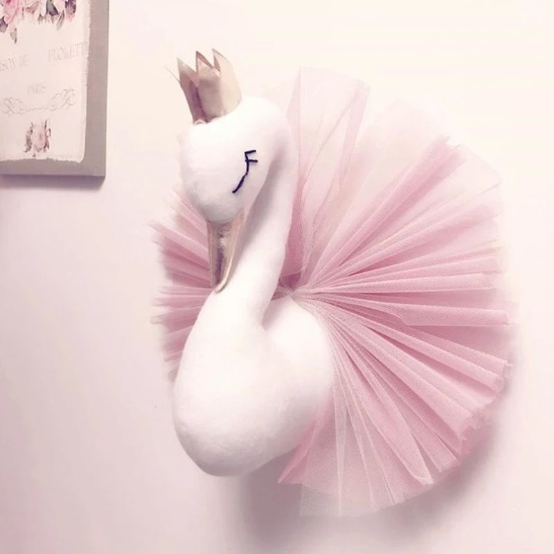 Baby Girl Room Decor Plush Animal Head Swan Wall Home Decoration Baby Stuffed Toys Girls Bedroom Accessories Kids Child Gift