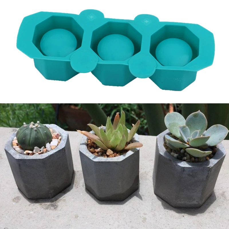 3 Holes Round Geometric Polygonal Concrete Silicone Flowerpot Mold Cactus Cement Pot DIY Clay Craft Bottle Mould Decoration