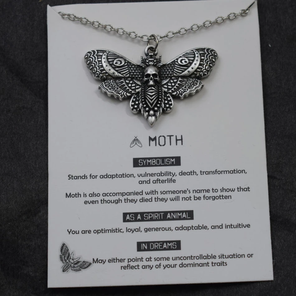 1pcs Deaths Head Skull Moth necklace with card rebirth meaning gift for her