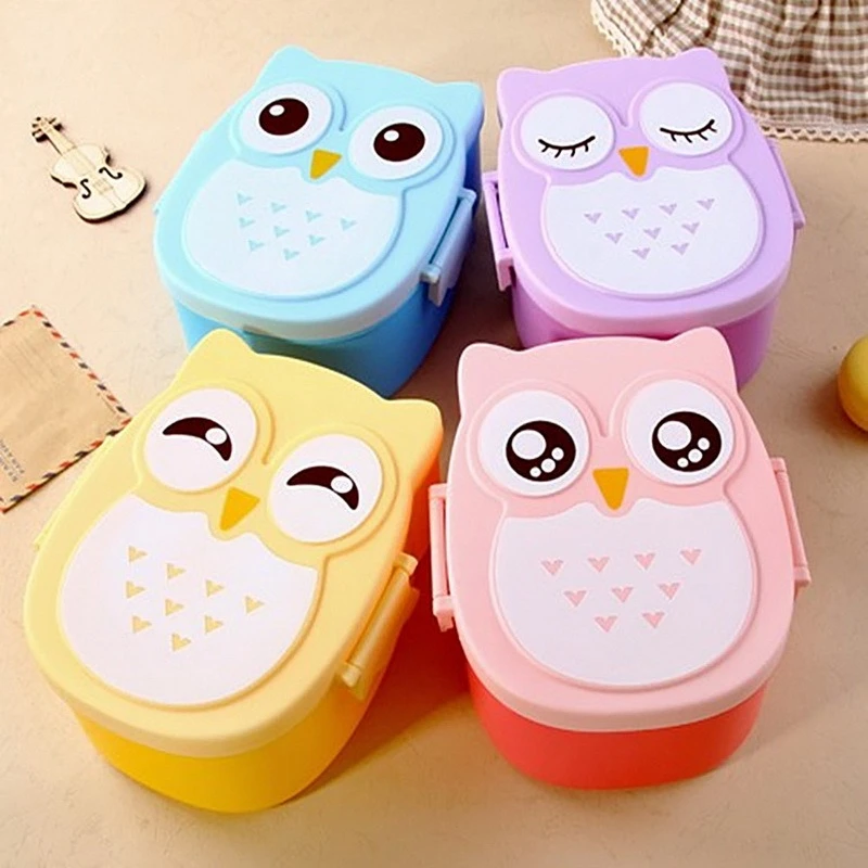 Microwave Cartoon Owl Lunch Box Food Storage Container Children Kids School Office Portable Bento Box