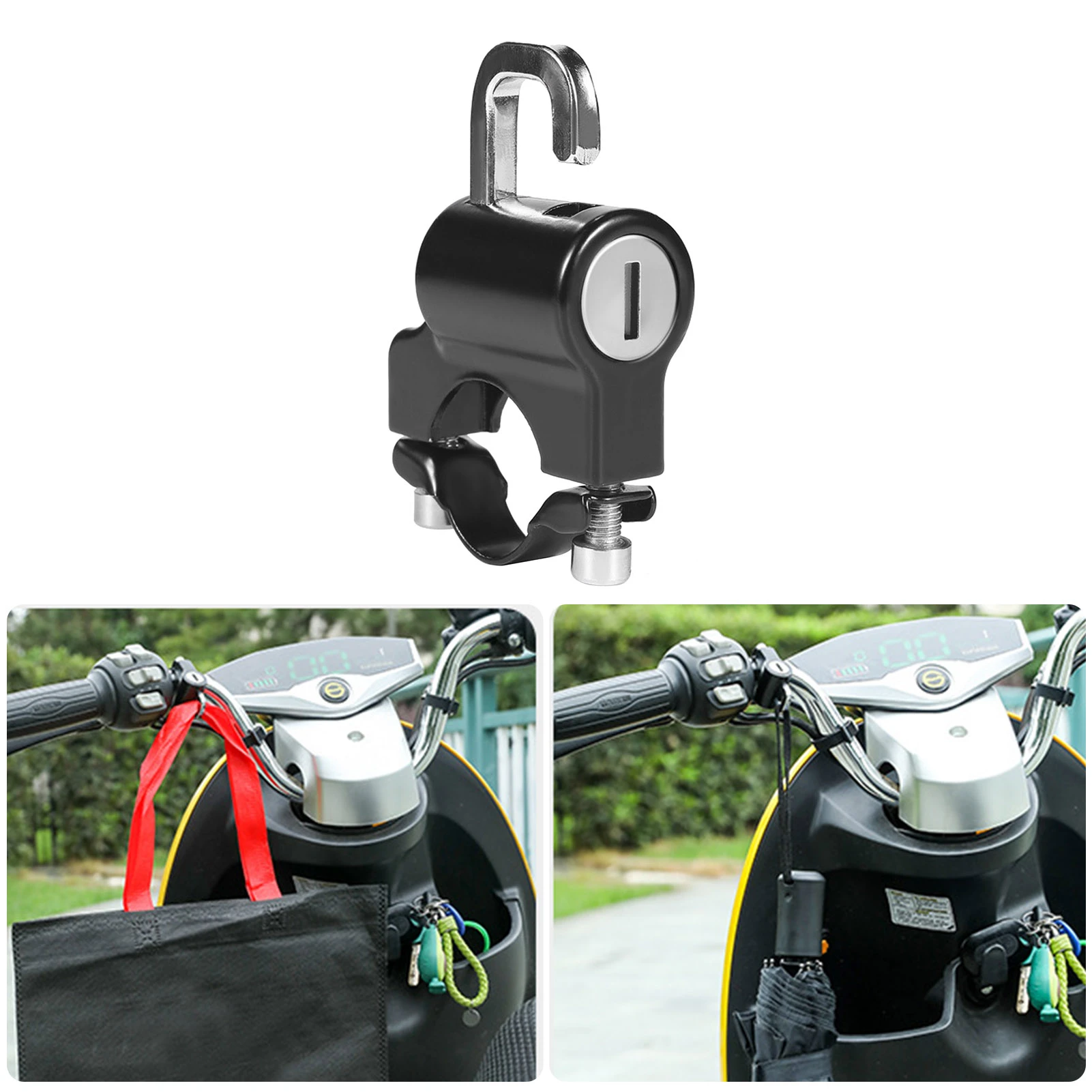 Universal Motorcycle Helmet Lock Anti-Theft Helmet Security Lock Metal 22mm-26mm Black with 2 Keys Set