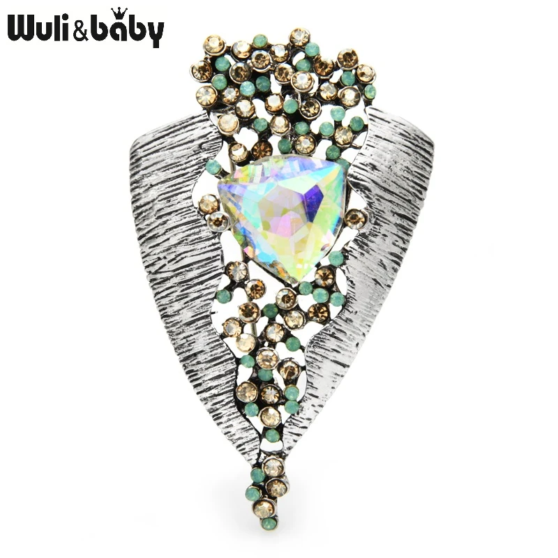 Wuli&baby Crystal Geometric Brooches For Women Metal 2-color Flower Weddinga Party Casual Brooch Pins Gifts