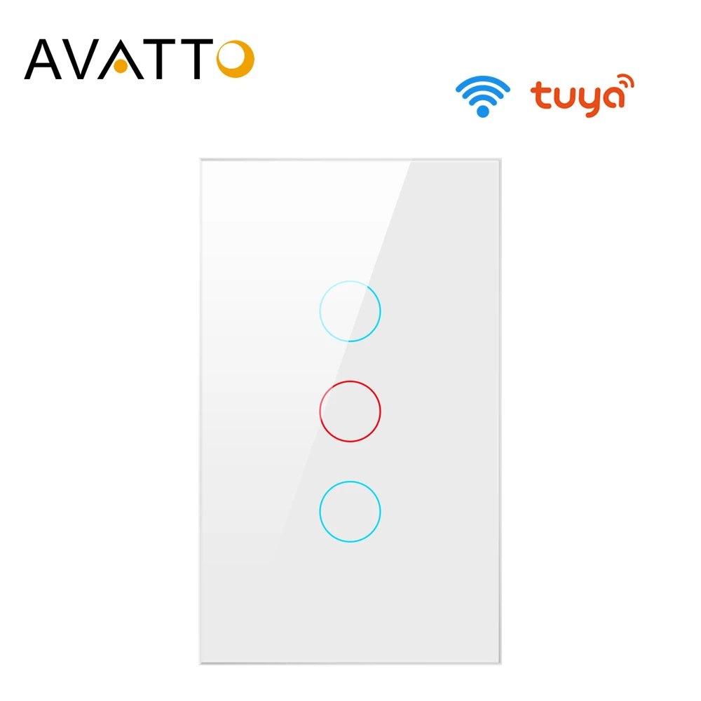 AVATTO Tuya US Wifi Wall Switch, Smart Light Switch, Glass Panel Touch-Sensor interruptor 1/2/3 Gang Work with Alexa,Google Home