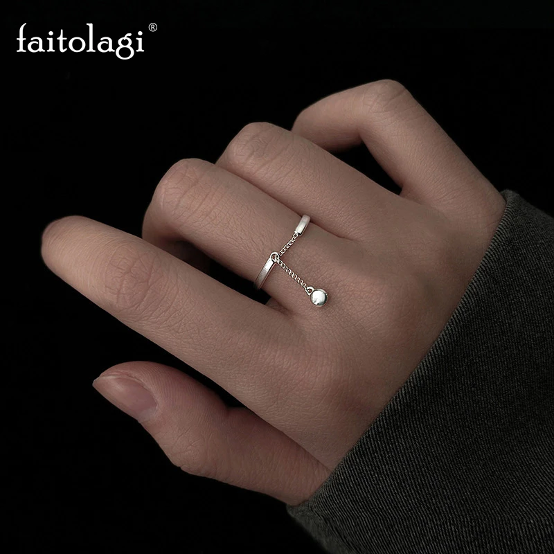 Simple Tassel Adjustable Rings Silver Color Chain Bead Pendant Ring Romantic Circle Geometric Rings Women Girl Finger Jewelry