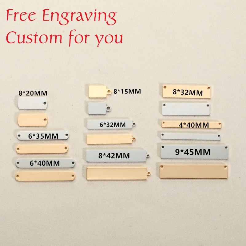 MYLONGINGCHARM Free engraving 30pcs stainless steel rectangle bar connectors-custom logo or design- Rectangle Necklace Pendant