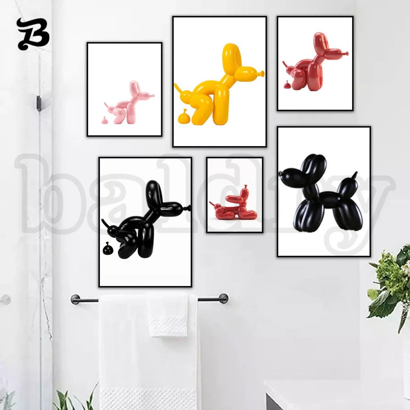 Funny Toilet Wall Art Poster Painting Abstract Balloon Dog Posters and Prints Modern Wall Pictures for Bathroom Wall Art Decor