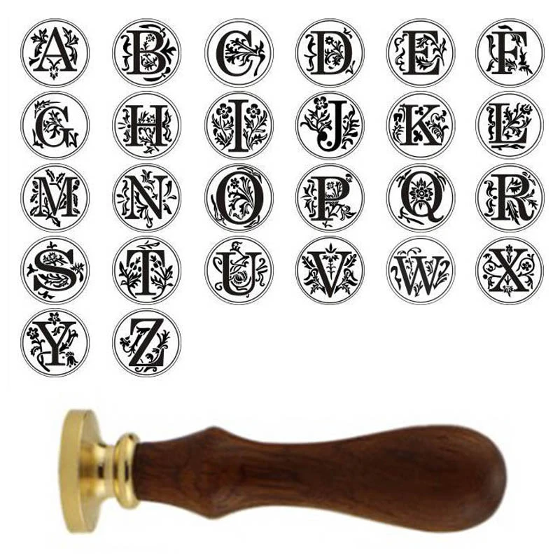 Retro 26 Letter A - Z Wax Seal Stamp Alphabet Letter Retro Wood Stamp Kits Replace Copper head Hobby Tools Sets Post Decor