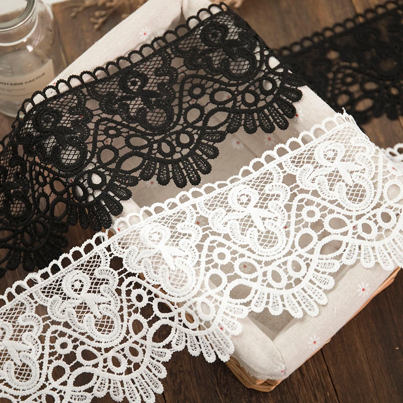2yards lace ribbon white black Water soluble sewing accessories 12cm wide hollow flower embroidery fabric needlework DIY crafts