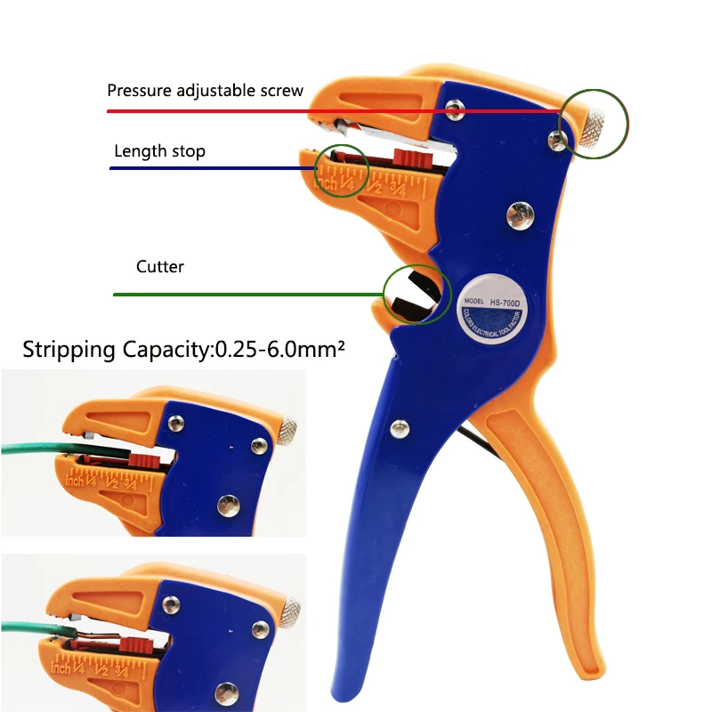 HS-700D Automatic wire strippers stripping diameter can be adjusted automatically for different wire cross sections 0.25-6.0mm2