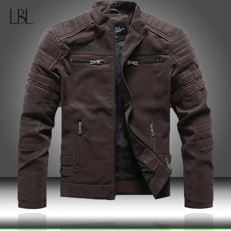2021 Autumn Winter Men's Leather Jacket Casual Fashion Stand Collar Motorcycle Jacket Men Slim High Quality PU Leather Coats