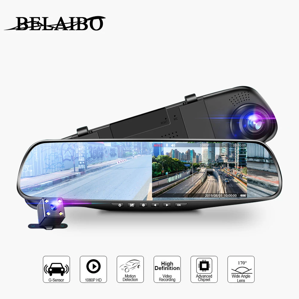 4.3in Car Dvrs Video recorder Dash Cam Full HD 1080P   Mirror Cam Car Dvr Camera Loop Recording Motion Tracking