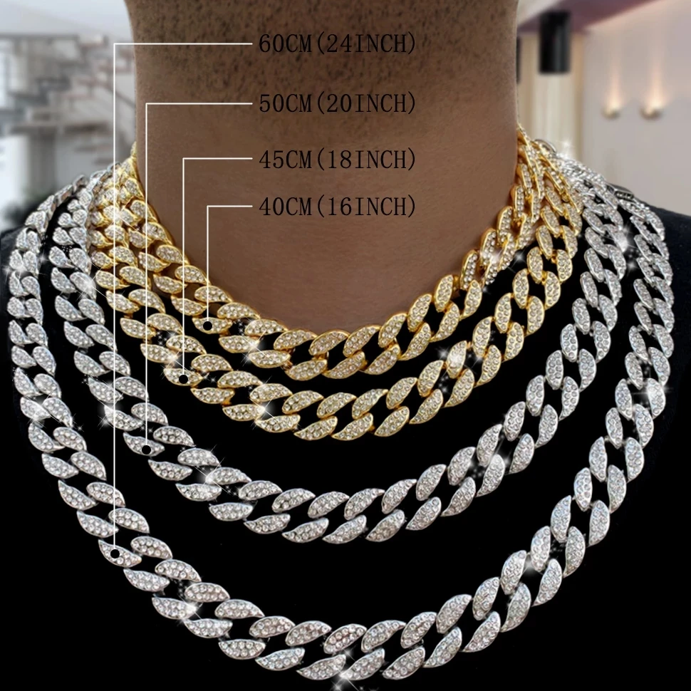 1.5cm Men Chain Neklace Men's Hip-Hop Chains Gold Chain Studded Large Heavy Cuban Chain HIP HOP Jewelry Necklaces Iced Out Chain