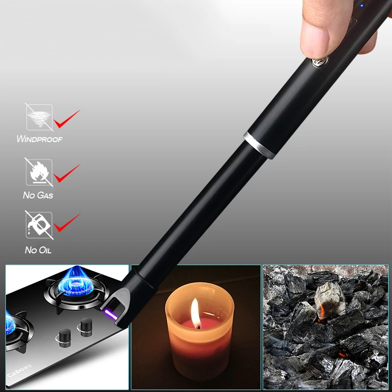 New Electric Arc BBQ Lighter USB Windproof Flameless Plasma Ignition Long Kitchen Lighters Gas Lighter For Candle Gas Stove