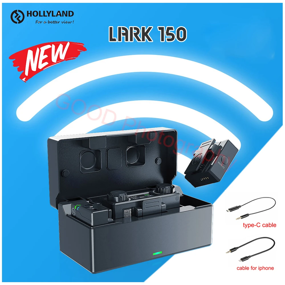 Hollyland LARK 150 Microphone For iPhone Android Smartphone LARK150 Wireless Lavalier Mic 2.4Ghz 3350mAh Charging Box for Camera