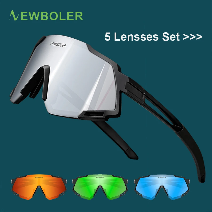 NEWBOLER 5 Lensses Cycling Sun Glasses Polarized MTB Road Bike Eyewear Outdoor Sport Sunglasses Bicycle Goggles For Man Women