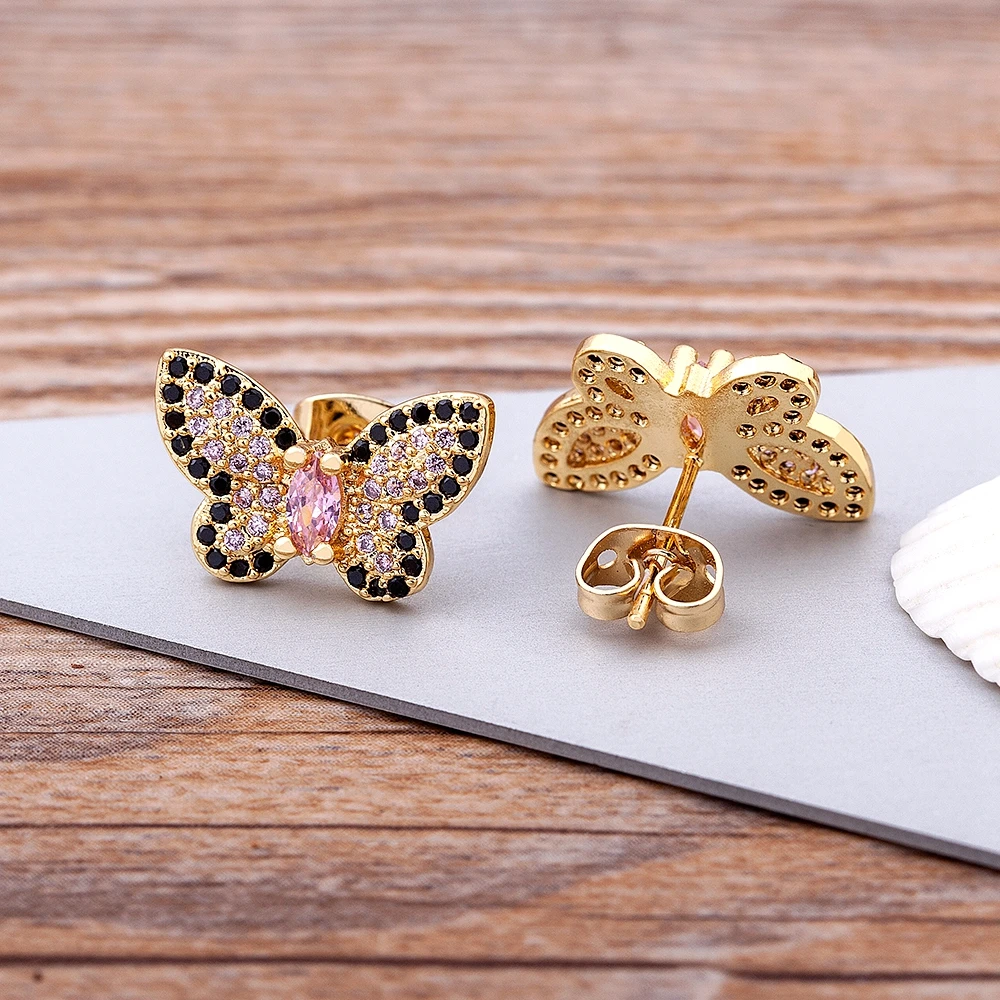New Design 29 Styles Cute Rhinestone Gold Color Butterfly Stud Earrings For Women Girls Best Party Wedding Jewelry Gifts