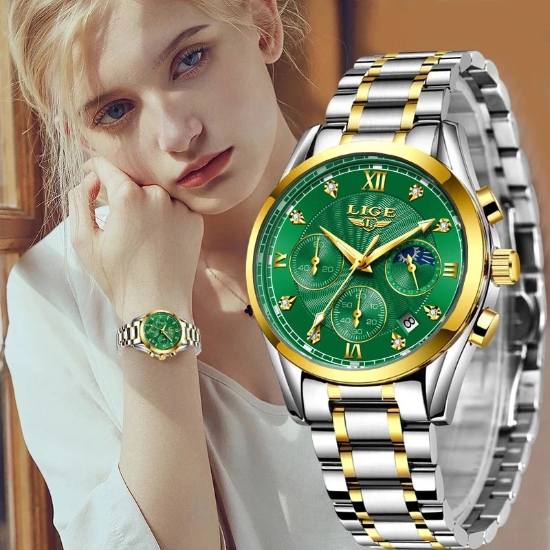 New LIGE Gold Women Watch Business Quartz Watch Ladies Top Brand Luxury Female Wrist Watch Girls Clock Relogio Feminin 2020+Box