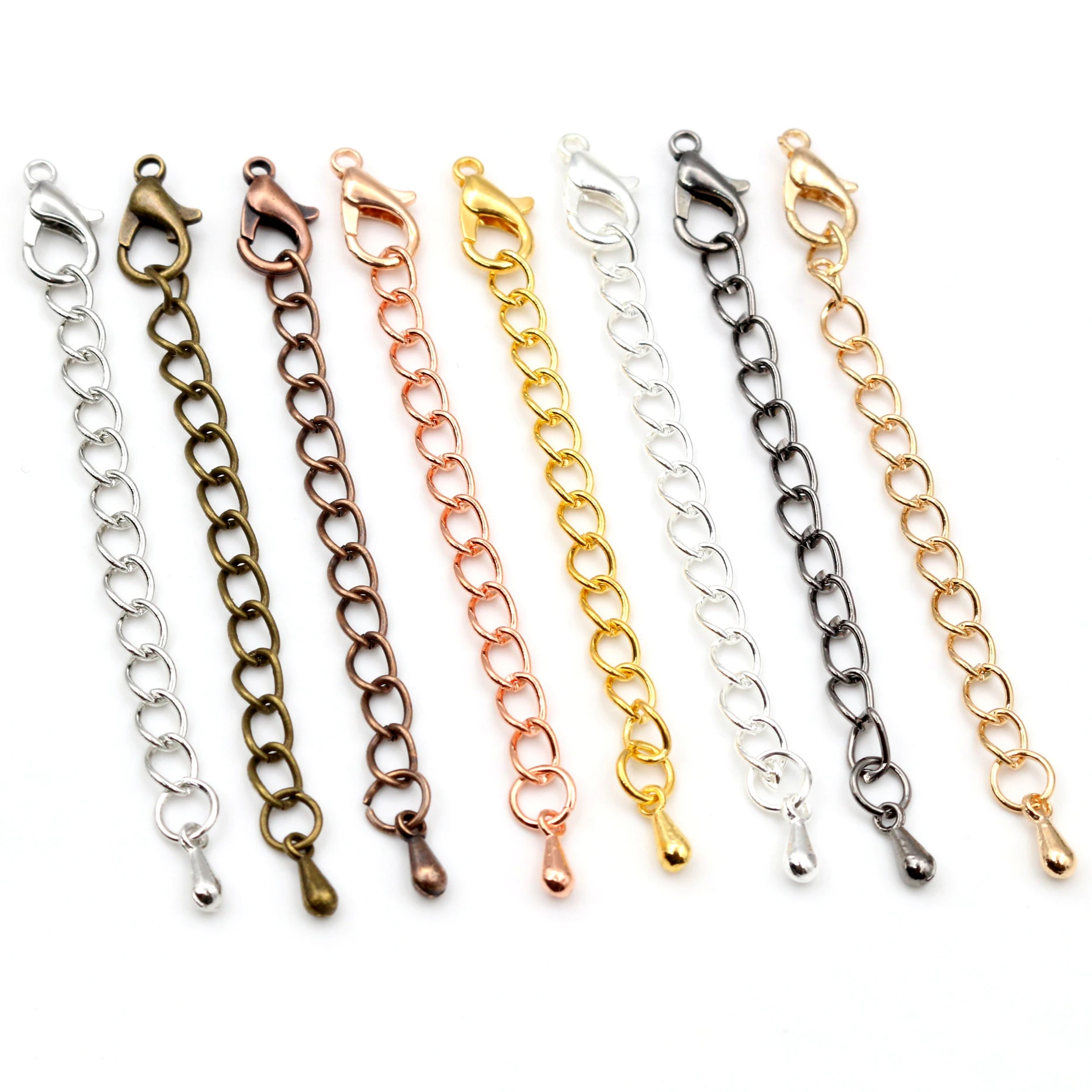 10pcs/lot 50 70mm Tone Extended Extension Tail Chain Lobster Clasps Connector For DIY Jewelry Making Findings Bracelet Necklace