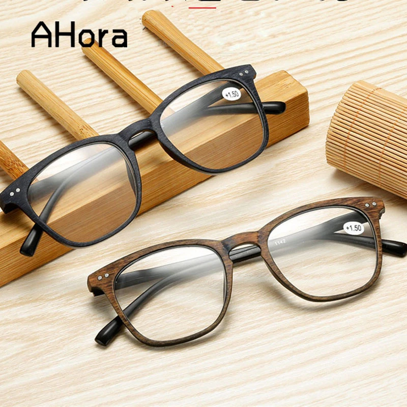 Ahora Square Imitation Wood Reading Glasses For Women&Men Clear Lens Presbyopia Eyeglasses Hyperopia Eyewear+1.0+1.5+2.0...+4.0