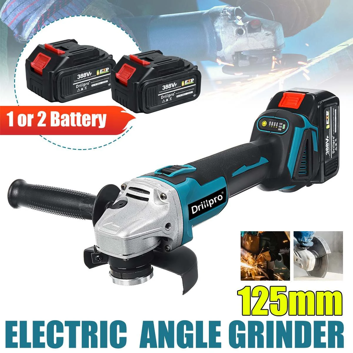125MM Brushless Angle Grinder Cutting Machine Electric Grinder Power Tool with 1/2 Lithium-Ion Battery for Makita 18V Battery