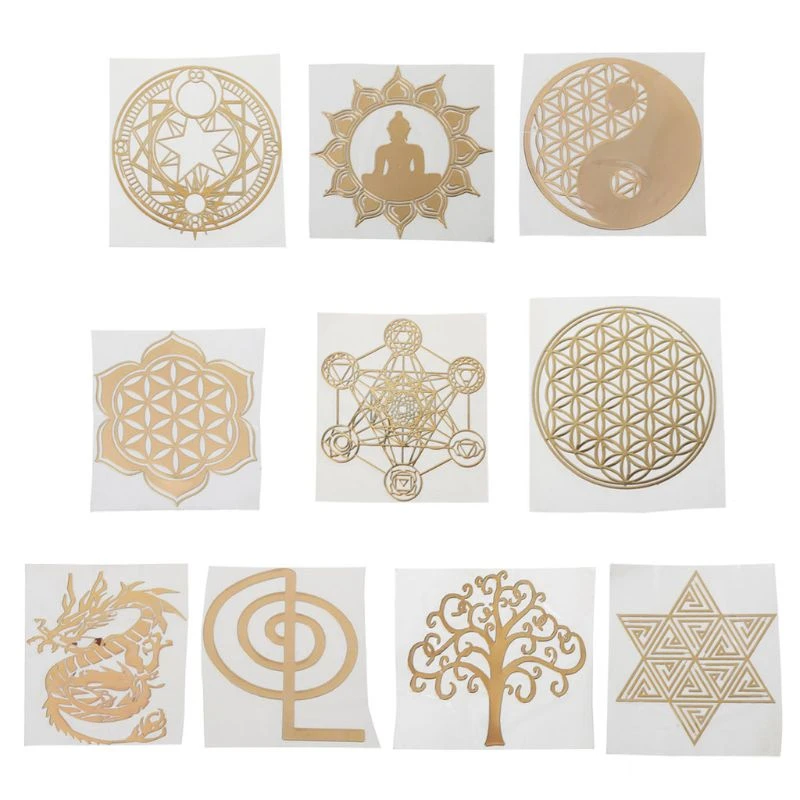 10Pcs 6.8cm 7 Chakra Copper Energy Tower Orgonite Sticker Flower Life Tree Pyramid Epoxy Resin Material Jewelry Making