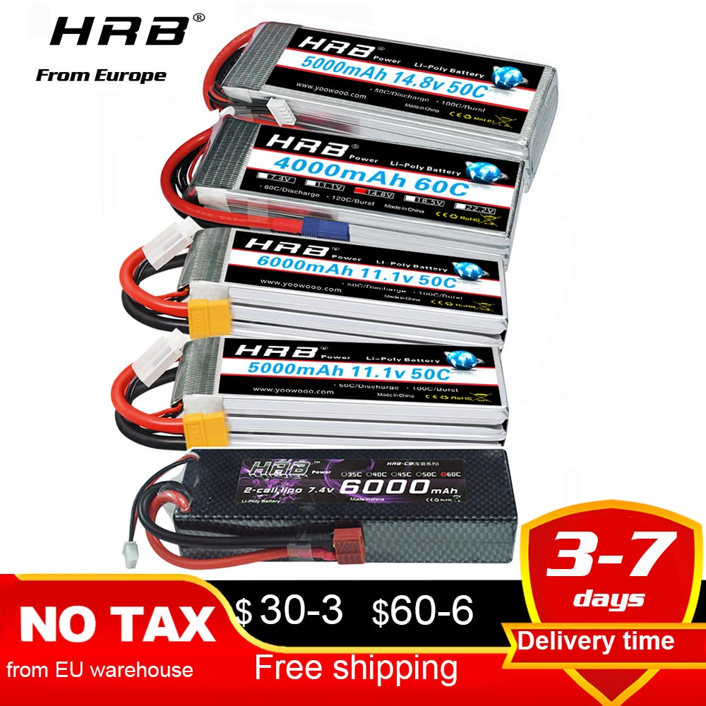 HRB 6S 4S 3S lipo battery 11.1V 14.8V 3300mah 4000mah 5000mah 6000mah battery XT60 Deans connector for RC Car Truck Drone Boat