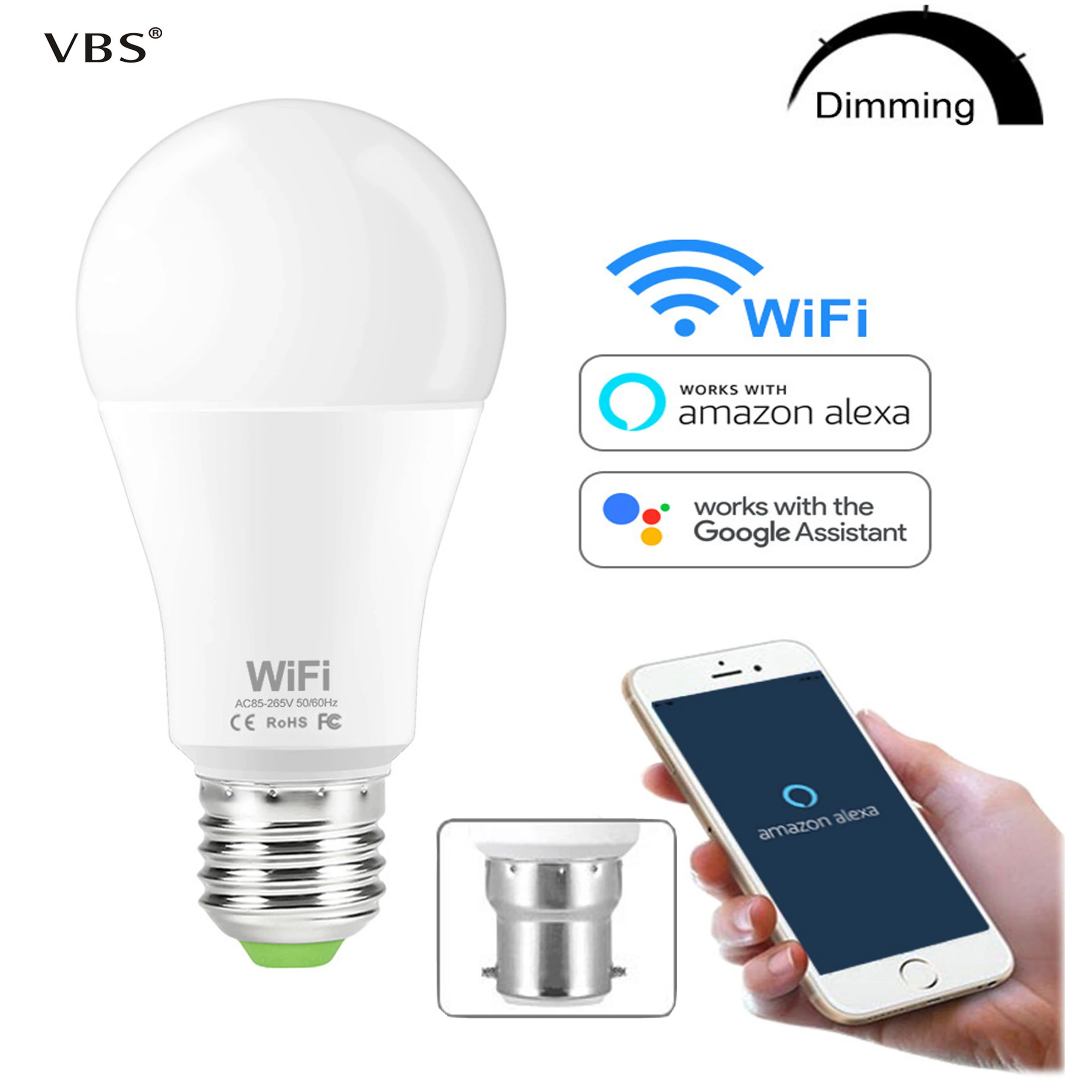 Smart Bulb WIFI Dimmable Brightness Light LED Bulb 15W E27 B22 Alexa Google Home IOS/Android Remote Control LED Lamp 220V