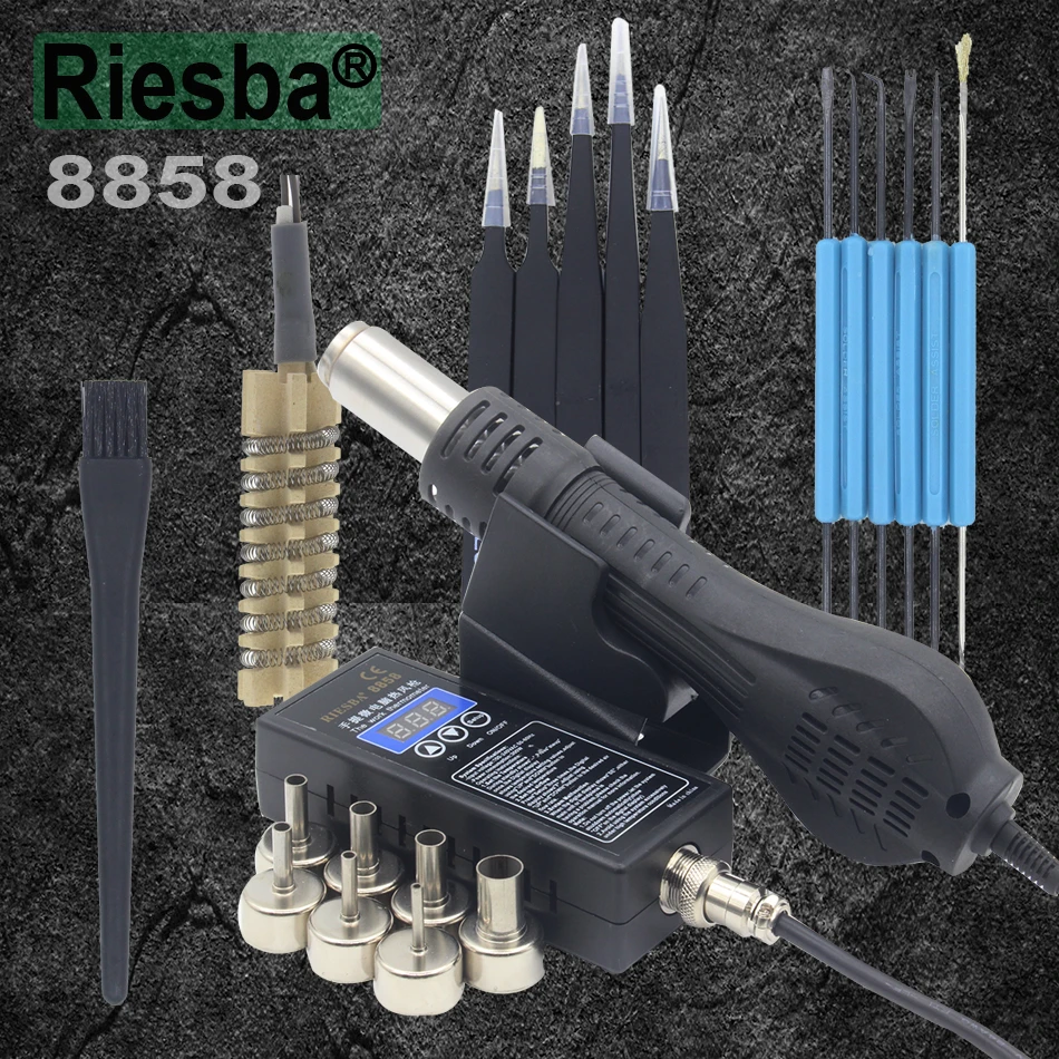 Riesba 8858 PLUG Portable BGA Rework Solder Station Hot Air Blower Heat Gun + Welding tools