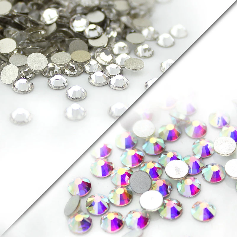 QIAO SS3-SS50(1.3mm-9.5mm) AAA rhinestone crystal AB clear Non Hotfix flatback Rhinestones for Nails 3D nail art decoration gems