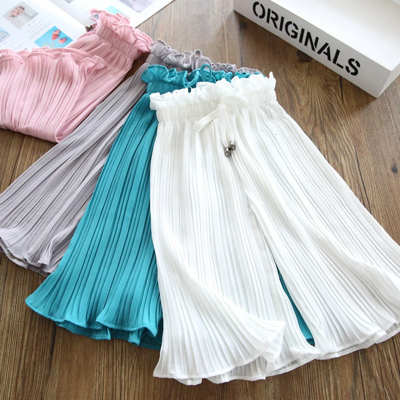 Children's Pants 2019 Summer New Girls Casual Wide Leg Pants Lace Chiffon Waist Baby Anti-mosquito Casual Pants Icing Pants